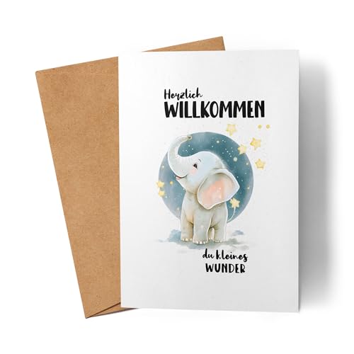 Lilavie-Design Herzlich willkommen du kleines Wunder Karte Elefant Geburt Geschenk Hallo Baby von Lilavie-Design