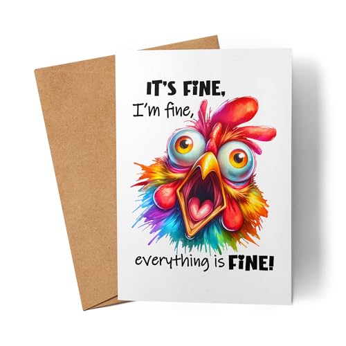 Lilavie-Design It's Fine I'm Fine Karte Grußkarte Lustiges Huhn Stress Humor Geschenkidee Sarkastisch von Lilavie-Design