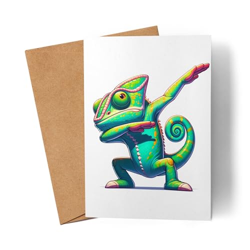 Lilavie-Design Leguan Dab Karte Grußkarte Reptil Bunt Iguana Dabbing Mode von Lilavie-Design