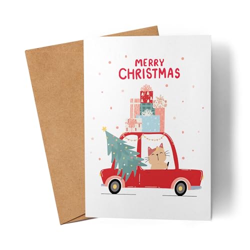 Lilavie-Design Merry Christmas Karte Weihnachtskarte Katze Auto Wichteln Xmas Süß Geschenk-Idee von Lilavie-Design