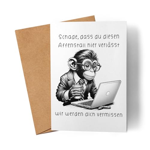 Lilavie-Design Schade dass du diesen Affenstall verlässt Affe am Laptop Karte Grußkarte - Büro Abschiedsgeschenk von Lilavie-Design
