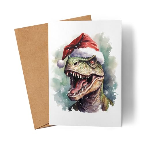 Lilavie-Design T-Rex mit Weihnachtsmütze Karte Weihnachten Dinosaurier X-Mas von Lilavie-Design
