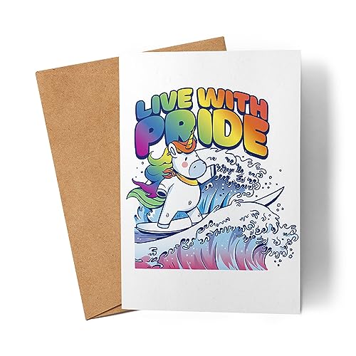 Live with Pride Karte Grußkarte LGBTQ Einhorn Stolz Regenbogen Schwul Lesbisch Liebe von Lilavie-Design