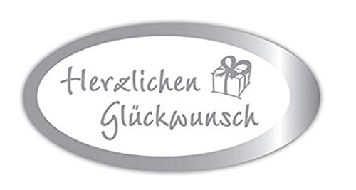 Geschenk-Etiketten E-801b-250"Herzlichen Glückwunsch" - 54x27 mm -mit Silberprägung - 250 Stück/Rolle von LillyDesign