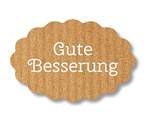 Geschenk-Etiketten - "Gute Besserung" E-933-250 - 45x30 mm - Kraft-braun mit Weißprägung - 250 Stück/Rolle Geschenk-Etiketten - "Gute Besserung" E-933-250 - 45x30 mm - Kraft-braun mit Weißprägung - 250 Stück/Rolle von LillyDesign