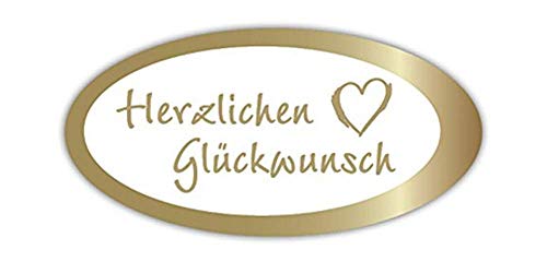 Geschenk-Etiketten"Herzlichen Glückwunsch" Herz – E 802a-250 – Aufkleber Haft-Etiketten Papieraufkleber selbstklebend Haftpapier - mit Goldprägung - 54x27mm – 250 Stück von LillyDesign