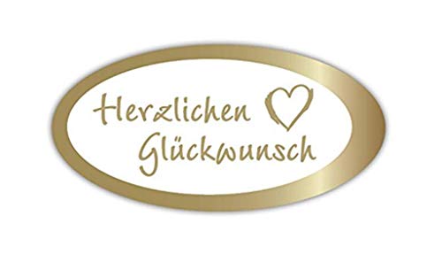 Geschenk-Etiketten -"Herzlichen Glückwunsch" Herz – E 802a-500 – Haft-Etiketten Aufkleber selbstklebend Haftpapier Geschenk-Aufkleber - mit Goldprägung - 54x27mm – 500 Stück von LillyDesign