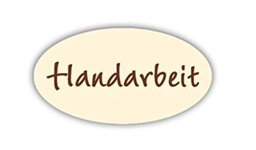 Haft-Etiketten "Handarbeit" E-882a-500 - Aufkleber selbstklebend Haftpapier 26x14 mm - in creme mit Prägung in braun - 500 Stück/Rolle Haft-Etiketten "Handarbeit" E-882a-500 - Aufkleber selbstklebend Haftpapier 26x14 mm - in creme mit Prägung in braun - 500 Stück/Rolle von LillyDesign