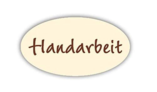 Haft-Etiketten"Handarbeit" E-882a-500 - Aufkleber selbstklebend Haftpapier 26x14 mm - in creme mit Prägung in braun - 500 Stück/Rolle von LillyDesign