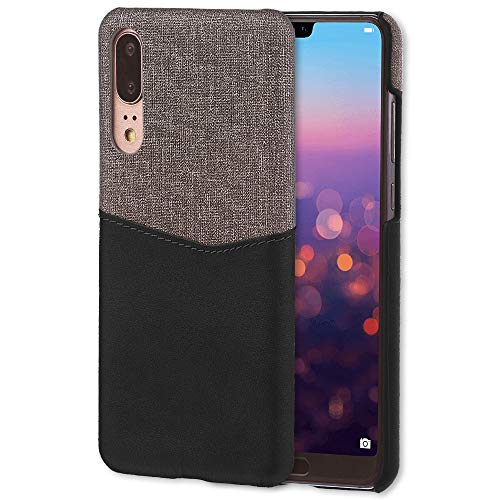 Lilware Card Wallet Schutzhülle Kompatibel mit Huawei P20. Stoff Textur und PU Leder Hülle mit ID/Kreditkarten Slot Halter. Schwarz von Lilware