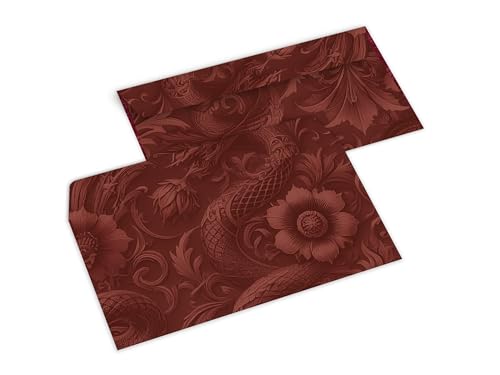 10 Briefumschläge DIN lang ohne Fenster hochwertiger beidseitiger Bilderdruck - Papier Kuverts haftklebend mit Abziehstreifen für Briefversand, Dokumente, Karten - Chinesisch Drache Blume rot von Limonia