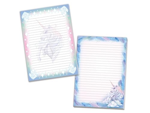 2 Motiv Schreibblöcke Briefpapier liniert für Mädchen Kinder Schule Einhorn Pferd Kristall (1 Block bunt und 1 Block zum Ausmalen A5 mit je 25 Blättern) von Limonia
