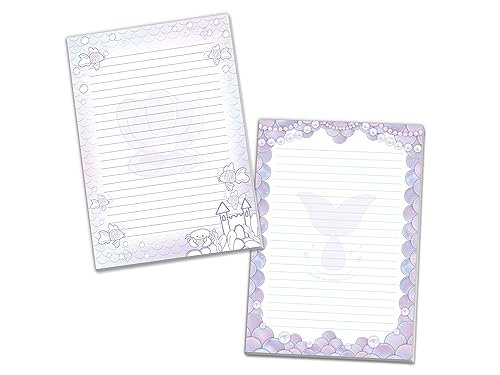 2 Motiv Schreibblöcke Briefpapier liniert für Mädchen Kinder Schule Meerjungfrau Mermaid lila (1 Block bunt und 1 Block zum Ausmalen A5 mit je 25 Blättern) von Limonia
