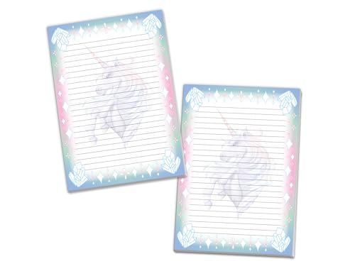 2 Schreibblöcke zum Ausmalen Briefpapier liniert für Mädchen Kinder Schule Einhorn Pferd Kristall (2 Blöcke A5 mit je 25 Blättern) von Limonia