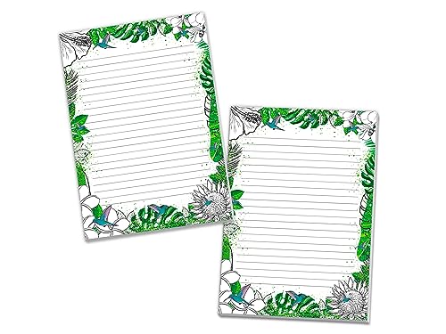 2 Schreibblöcke zum Ausmalen Briefpapier liniert für Mädchen Kinder Schule Papagei Tropen Blumen (2 Blöcke A5 mit je 25 Blättern) von Limonia