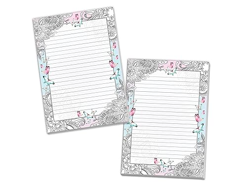 2 Schreibblöcke zum Ausmalen Briefpapier liniert für Mädchen Kinder Schule Schmetterlinge Blumen (2 Blöcke A5 mit je 25 Blättern) von Limonia