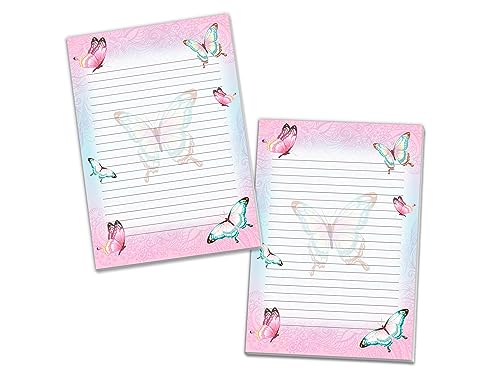 2 bunte Motiv Schreibblöcke Briefpapier liniert für Mädchen Kinder Schule Schmetterlinge Blumen (2 Blöcke A5 mit je 25 Blättern) von Limonia