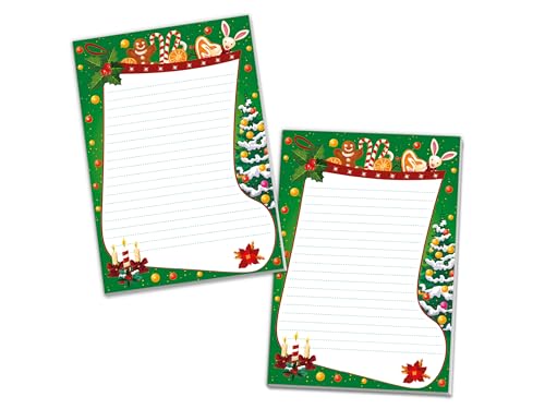 2 bunte Schreibblöcke Motivpapier Briefbögen Notizblöcke mit Linien Weihnachten Winter Weihnachtsstiefel grün Wichtelgeschenk für Kinder Jungen Mädchen Schule (2 Blöcke A5 mit je 25 Blättern) von Limonia