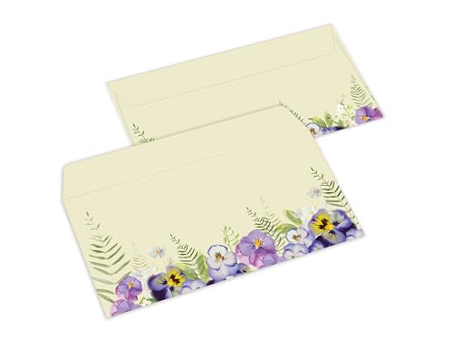 20 Briefumschläge DIN Lang Motiv Natur Veilchen Blumen pastell Umschlag Kuvert für Brief Geld Gutschein Geschenk Post von Limonia