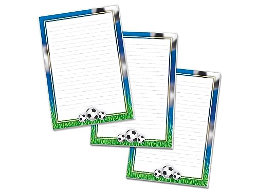 3 Briefblöcke Fußball Briefpapier Briefbögen für Jungen Mädchen Kinder Fussball blau (3 Blöcke A4 mit je 25 Blätter) von Limonia