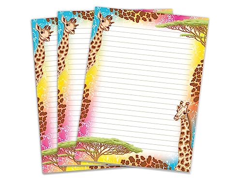 3 bunte Briefblöcke A5 Briefpapier für Mädchen Kinder Giraffe Safari (3 Blöcke A5 mit je 25 Blätter) von Limonia