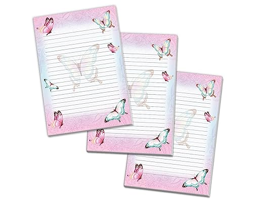 3 bunte Briefblöcke Briefpapier für Mädchen Kinder Schmetterlinge Blumen (3 Blöcke A4 mit je 25 Blätter) von Limonia