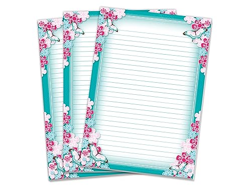 3 bunte Briefblöcke Briefpapier für Mädchen Kinder Schmetterlinge Blumen (3 Blöcke A5 mit je 25 Blätter) von Limonia