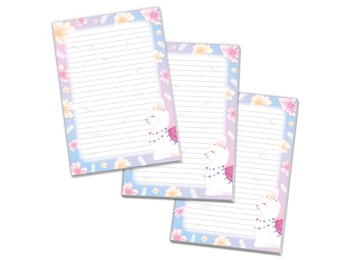 3 bunte Motiv Schreibblöcke A4 Briefpapier liniert für Mädchen Kinder Schule Lama Alpaka rosa (3 Blöcke A4 mit je 25 Blättern) von Limonia