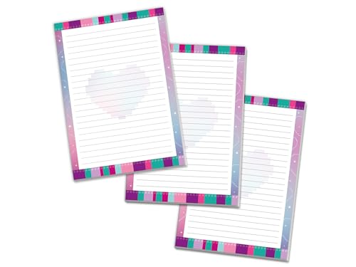 3 bunte Schreibblöcke Briefpapier liniert für Mädchen Kinder Schule Teens Erwachsene Bausteine lila rosa blau türkis (3 Blöcke A5 mit je 25 Blättern) von Limonia