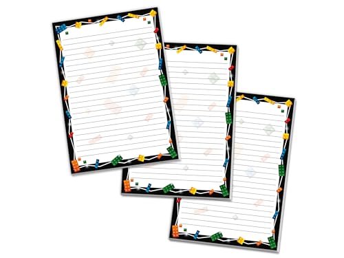 3 bunte Schreibblöcke Briefpapier liniert für Mädchen Kinder Schule Teens Erwachsene Unisex Bausteine Bauklötze bunt schwarz (3 Blöcke A5 mit je 25 Blättern) von Limonia