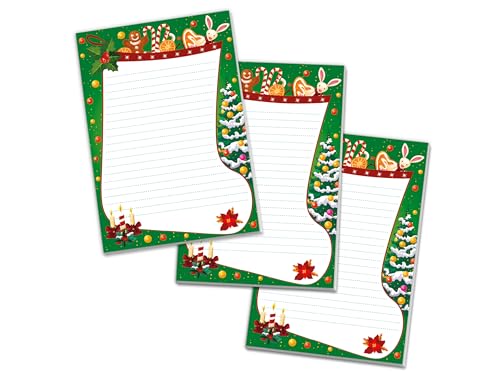 3 bunte Schreibblöcke Motivpapier Briefbögen Notizblöcke mit Linien Weihnachten Winter Weihnachtsstiefel grün Wichtelgeschenk für Kinder Jungen Mädchen Schule (3 Blöcke A5 mit je 25 Blättern) von Limonia