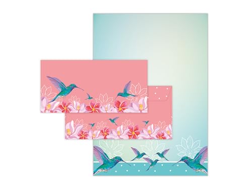 Briefpapier-Set 10 Briefbögen DIN A4 + 10 Kuverts DIN-lang haftklebend exotische Kolibris in den Tropen blau petrol beidseitig bedruckbar Geburtstag Jubiläum Hochzeit Menükarte Geschenk Briefpapier-Set 10 Briefbögen DIN A4 + 10 Kuverts DIN-lang haftklebend exotische Kolibris in den Tropen blau petrol beidseitig bedruckbar Geburtstag Jubiläum Hochzeit Menükarte Geschenk von Limonia