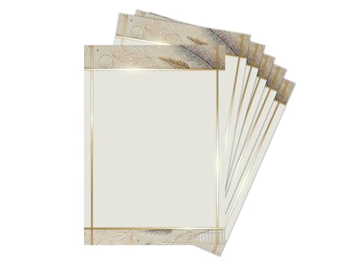 Briefpapier-Set 10 Briefbögen DIN A4 beige Papier Naturfarben Elegante Federn - beidseitig beschreibbar und bedruckbar Frühlingspost Menükarte Taufe Kommunion Konfirmation Basteln von Limonia
