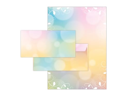 Briefpapier-Set 100 Schreibpapier DIN A4 + 100 Umschläge DIN-lang haftklebend Motiv Blätterzweige beidseitig beschriftbar und bedruckbar für Frühlingspost Ostern Taufe Kommunion Konfirmation Basteln von Limonia