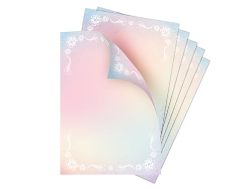 Briefpapier-Set 100 Schreibpapier DIN A4 Motiv Blumen beidseitig von Hand beschreibbar und mit allen Druckern und Kopierern bedruckbar für Frühlingspost Ostern Taufe Kommunion Konfirmation Basteln von Limonia