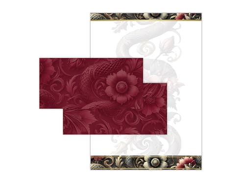 Briefpapier-Set 250 Briefbögen DIN A4 + 250 Kuverts DIN-lang ohne Fenster haftklebend - Papier beidseitig bedruckbar Geburtstag Jubiläum Hochzeit Menükarte Geschenk - Chinesischer Drache & Blume Briefpapier-Set 250 Briefbögen DIN A4 + 250 Kuverts DIN-lang ohne Fenster haftklebend - Papier beidseitig bedruckbar Geburtstag Jubiläum Hochzeit Menükarte Geschenk - Chinesischer Drache & Blume von Limonia