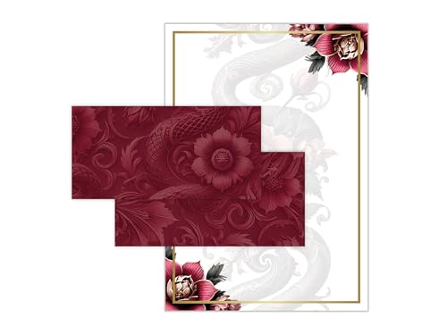 Briefpapier-Set 250 Briefbögen DIN A4 + 250 Umschläge DIN-lang ohne Fenster haftklebend - Papier beidseitig bedruckbar für Einladung Briefpost Firmenpost Urkunde Chinesischer Drache & Blume Briefpapier-Set 250 Briefbögen DIN A4 + 250 Umschläge DIN-lang ohne Fenster haftklebend - Papier beidseitig bedruckbar für Einladung Briefpost Firmenpost Urkunde Chinesischer Drache & Blume von Limonia