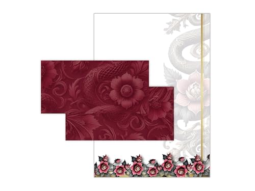 Briefpapier-Set 250 Briefbögen DIN A4 + 250 Umschläge DIN-lang ohne Fenster haftklebend - Papier beidseitig beschriftbar und bedruckbar für Taufe Kommunion Firmenpost Chinesischer Drache & Blume Briefpapier-Set 250 Briefbögen DIN A4 + 250 Umschläge DIN-lang ohne Fenster haftklebend - Papier beidseitig beschriftbar und bedruckbar für Taufe Kommunion Firmenpost Chinesischer Drache & Blume von Limonia