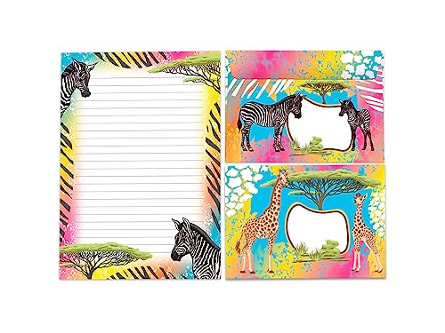 Briefpapier-Set A5 Briefblock mit Umschlag für Mädchen Kinder Zebra Safari (Block A5 mit 25 Blätter + 15 Umschläge) von Limonia