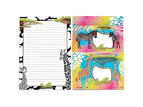 Briefpapier-Set A5 Briefblock zum Ausmalen mit Umschlag für Mädchen Kinder Giraffe Safari (Block A5 mit 25 Blätter + 15 Umschläge) von Limonia