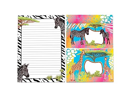Briefpapier-Set A5 Briefblock zum Ausmalen mit Umschlag für Mädchen Kinder Zebra Safari (Block A5 mit 25 Blätter + 15 Umschläge) von Limonia