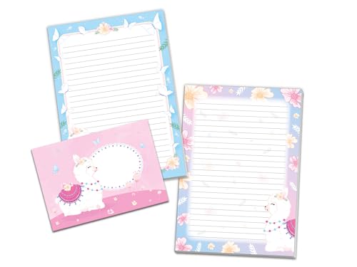 Briefpapier-Set A5 mit 2 Schreibblöcken und 25 Umschlägen für Mädchen Lama Alpaka rosa (1 Block bunt und 1 Block zum Ausmalen mit je 25 Blättern + 25 Briefumschläge) von Limonia