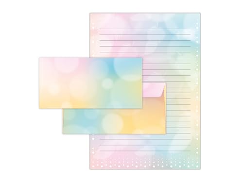 Briefpapier-Set Federn Farbverlauf Briefblock mit Umschlag für Kinder Erwachsene Geschenk (Block A4 mit 25 Blätter + 15 Umschläge DIN Lang) von Limonia