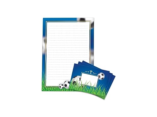 Briefpapier-Set Fußball Briefblock Schreibblock mit Umschlag für Jungen Mädchen Kinder Fussball blau (Block A4 mit 25 Blätter + 15 Umschläge) von Limonia