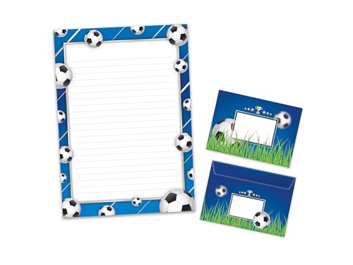 Briefpapier-Set Fußball Briefblock mit Umschlag für Jungen Mädchen Kinder Fussball Bälle blau (Block A4 mit 25 Blätter + 15 Umschläge) von Limonia