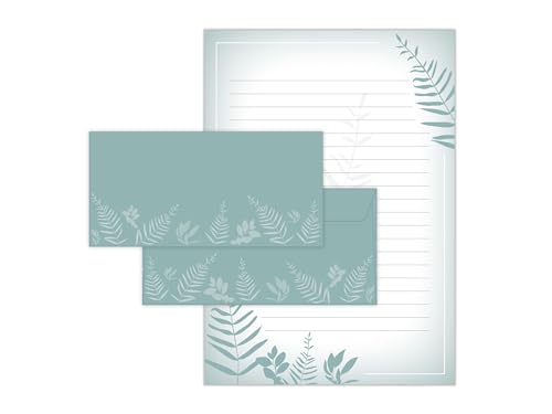 Briefpapier-Set Natur Eukalyptus Blättern Briefblock mit Umschlag für Kinder Erwachsene Geschenk (Block A4 mit 25 Blätter + 15 Umschläge DIN Lang) von Limonia