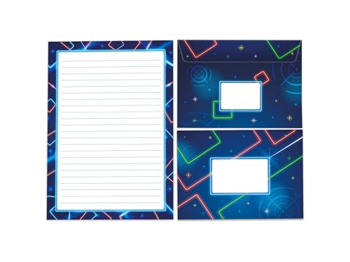 Briefpapier-Set Schreibblock liniert mit Umschlag für Mädchen Jungen Kinder Erwachsene Laser Strahl Licht neon (1 Block A5 mit 25 Blättern + 15 passend bedruckte Briefumschläge) von Limonia