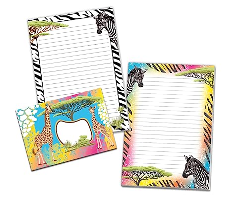 Briefpapier-Set mit 2 Briefblöcke A5 für Mädchen Kinder Zebra Safari (1 Block bunt und 1 Block zum Ausmalen A5 mit je 25 Blätter + 25 Umschläge) von Limonia
