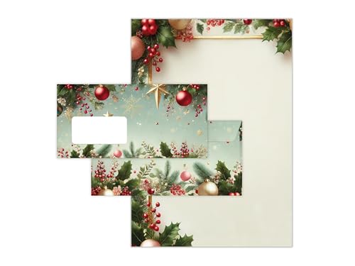 Briefpapier Weihnachten Weihnachtsbriefpapier mit Umschlag Umschlägen mit Fenster Weihnachtspapier A4 für Kunden (10 Blätter + 10 Umschläge) von Limonia