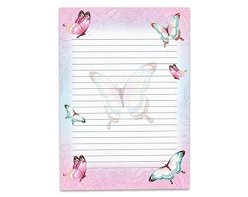 Buntes Briefpapier Briefblock für Mädchen Kinder Schmetterlinge Blumen (Block A4 mit 25 Blätter) von Limonia